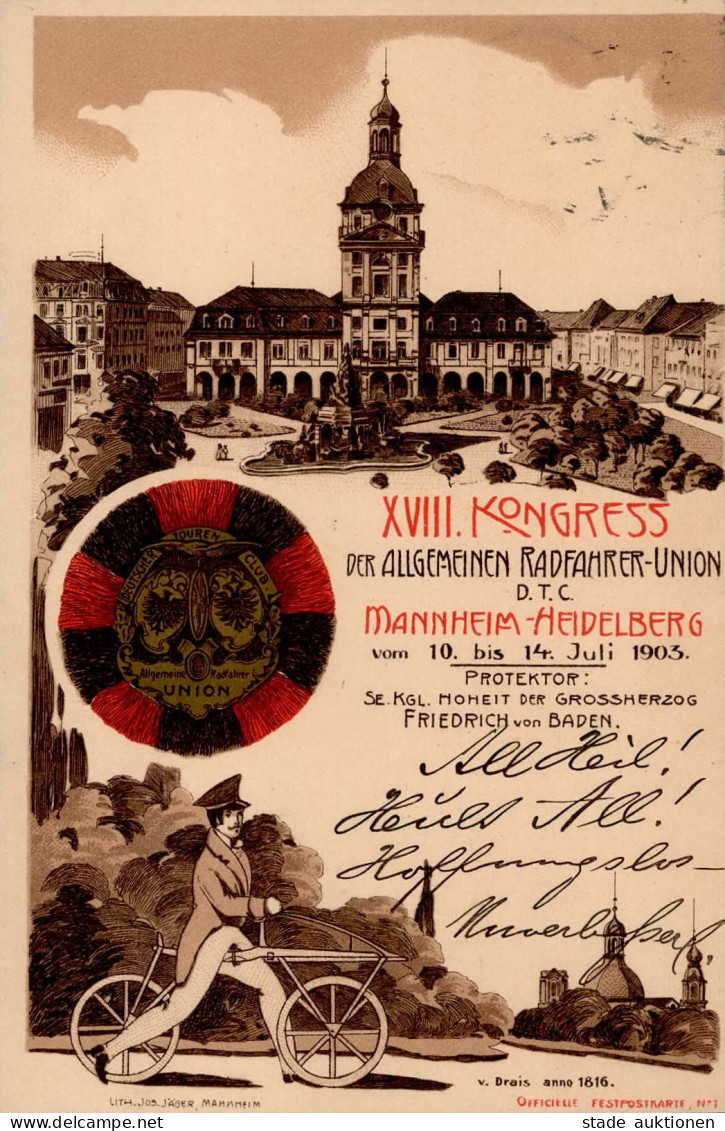 HEIDELBERG-MANNHEIM - XVIII. RADFAHRER-UNION-KONGRESS 1903 Festpostkarte No 1 I - Ausstellungen