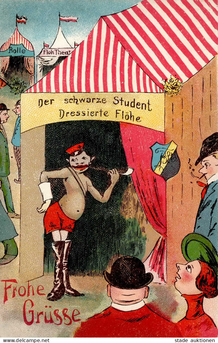 JAHRMARKT-LITHO - FLOH THEATER - Der Schwarze Student DRESSIERTE FLÖHE (Floh-Zirkus) O Erfurt 1908 I - Exhibitions