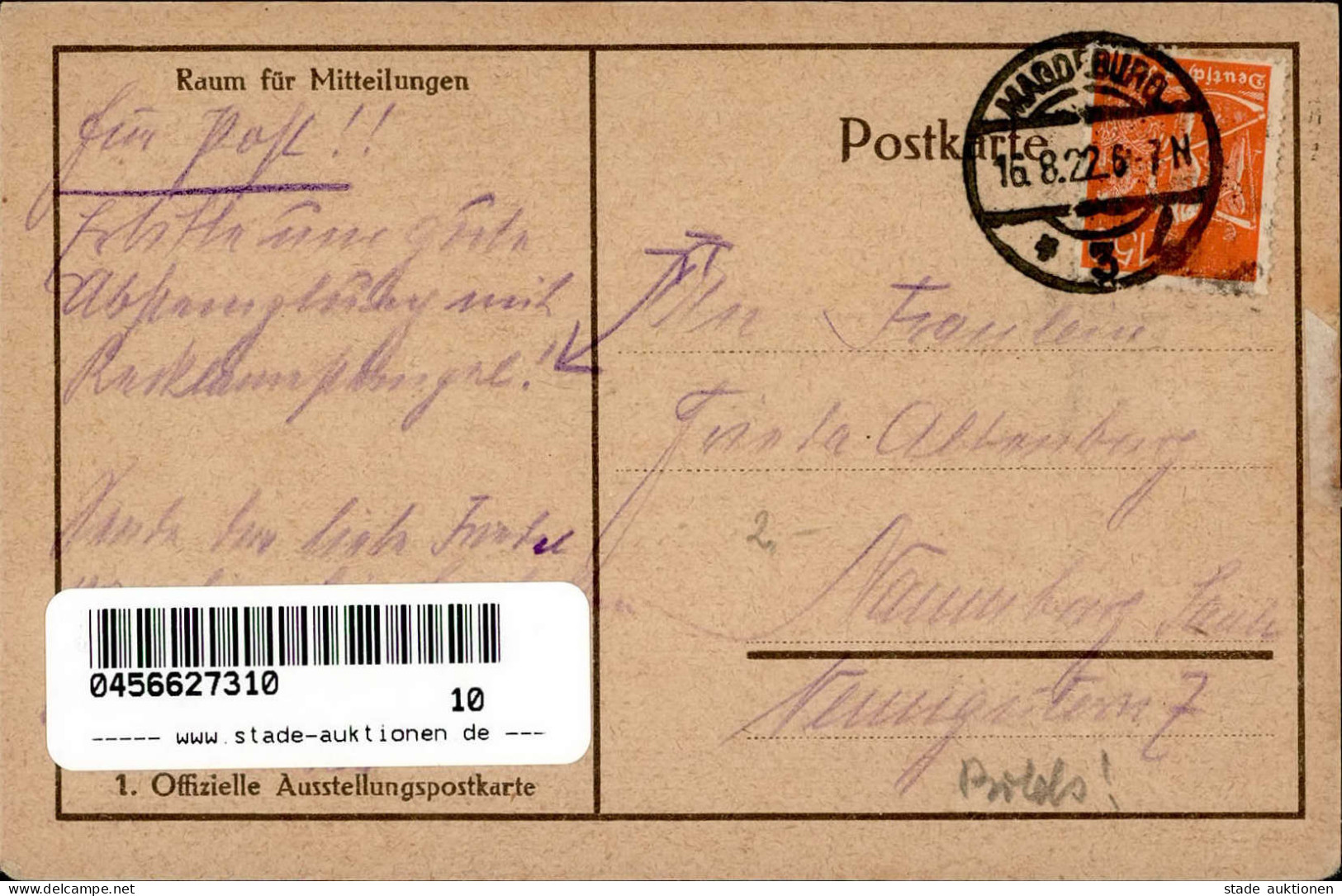MAGDEBURG - MIAMA AUSSTELLUNG Des WIEDERAUFBAUS 1922 Dekorative Ausstellungskünstlerkarte Sign. Alw. FREUND BELIANI I-II - Esposizioni