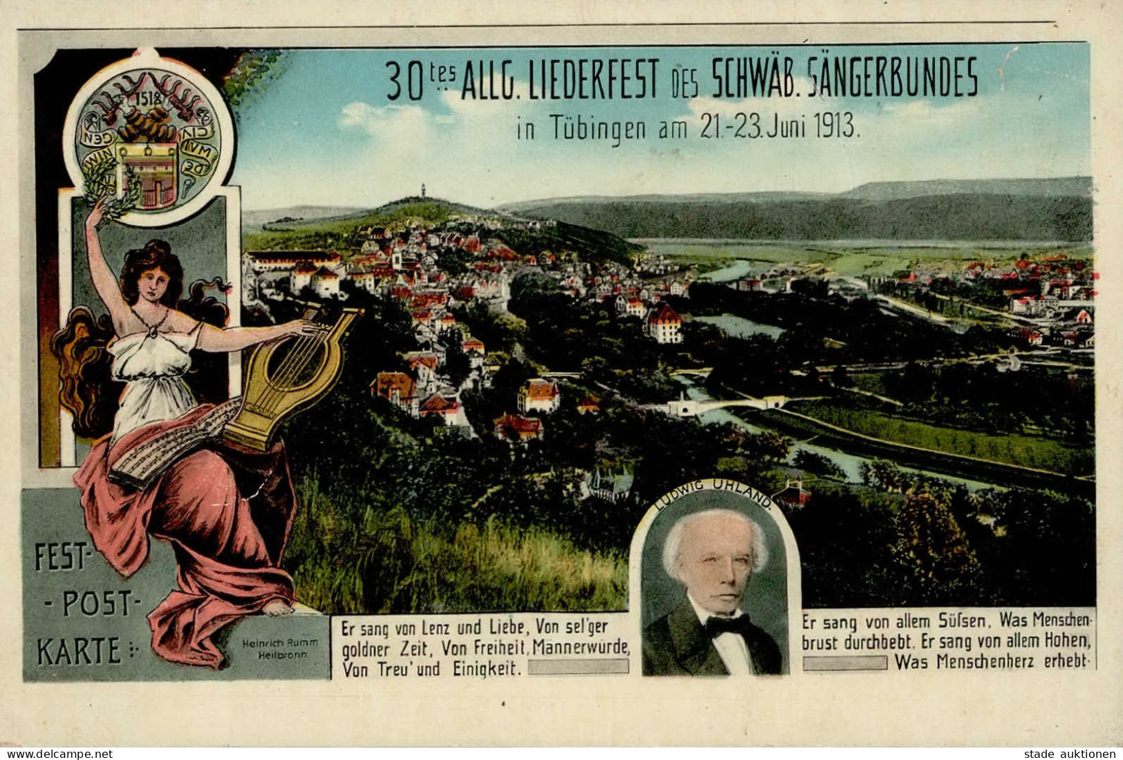 TÜBINGEN - 30.Allgem. LIEDERFEST D. SCHWÄB. SÄNGERBUNDES 1913 Festpostkarte I-II - Expositions