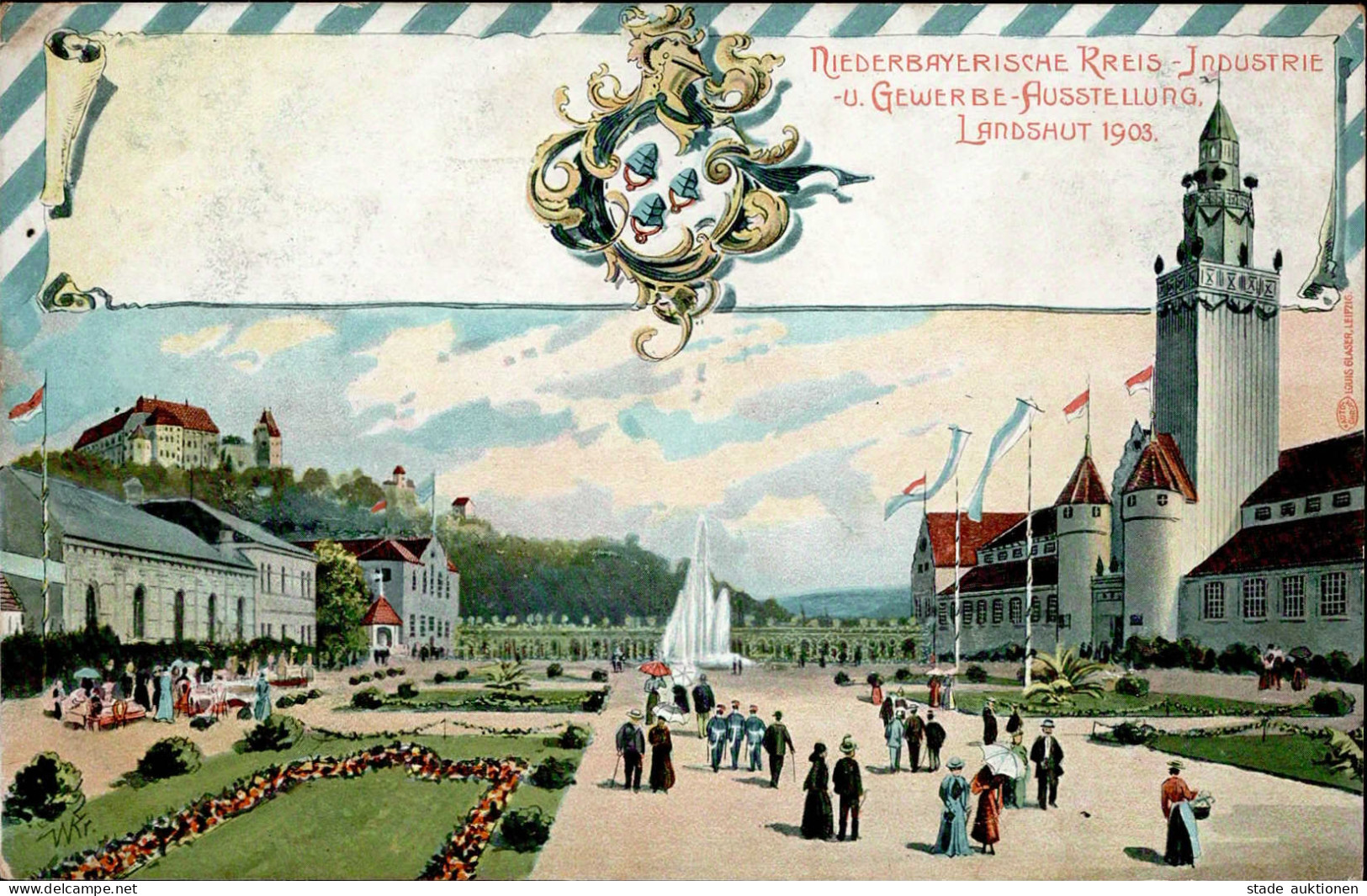 Ausstellung Landshut Niederbay. Kreis-Industrie U. Gewerbeausstellung 1903 I-II (kl. Eckbug) Expo - Esposizioni