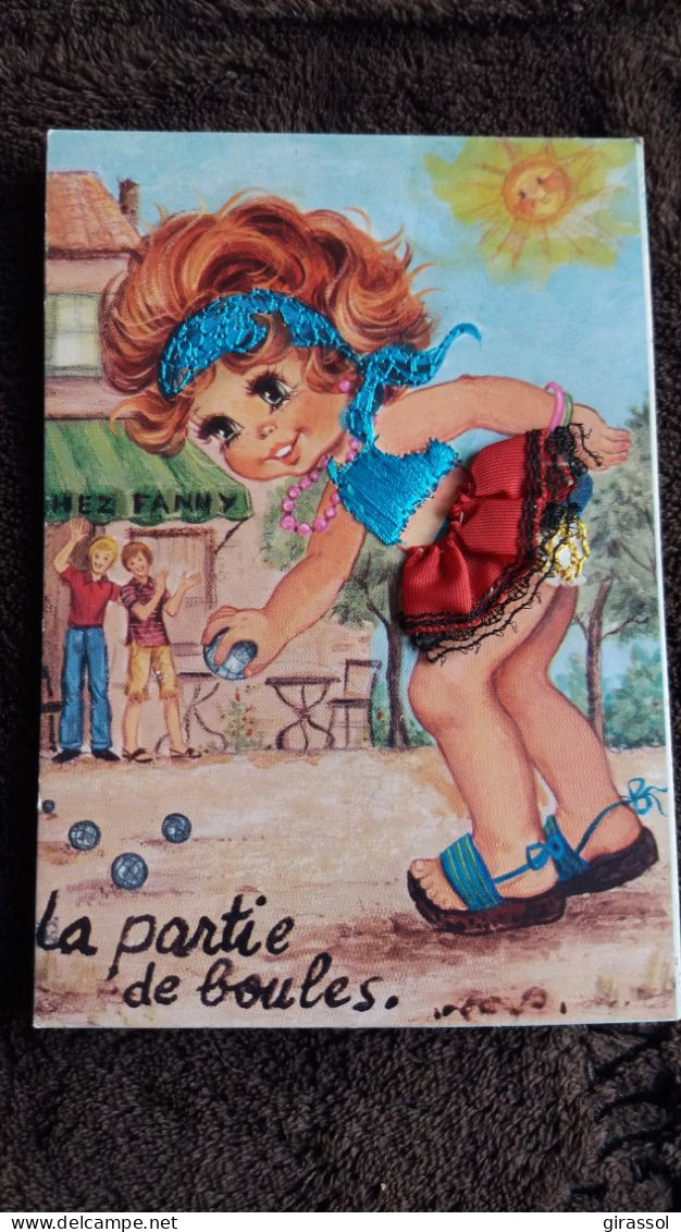CPM BRODEE LA PARTIE DE BOULES CHEZ FANNY PEATNQUE ED VACANCES - Embroidered