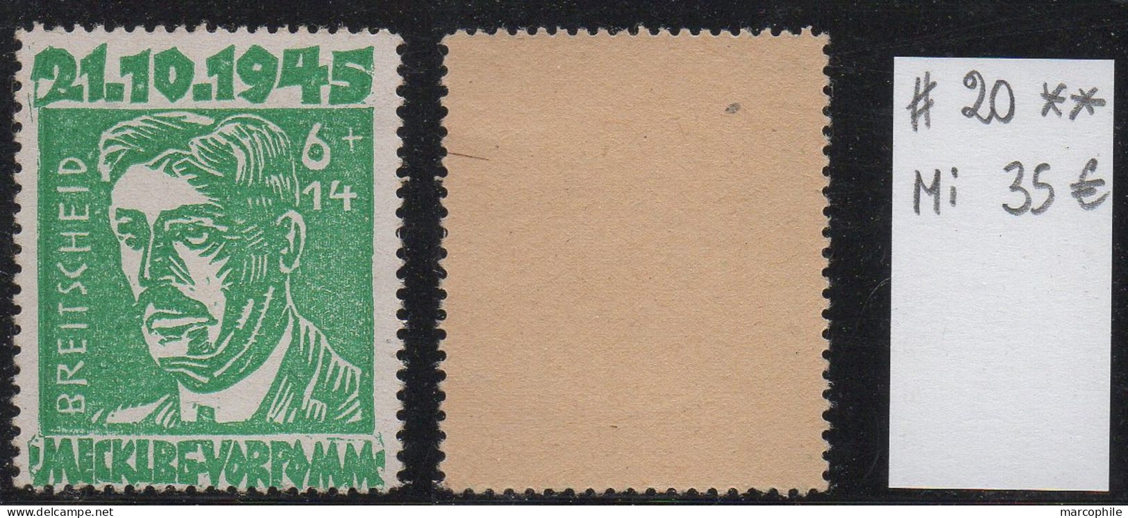 MECKLENBURG VORPOMMERN / 1945 Mi # 20 OPFER DES FASCHISMUS ** - POSTFRISCH (ref T2216) - Nuevos