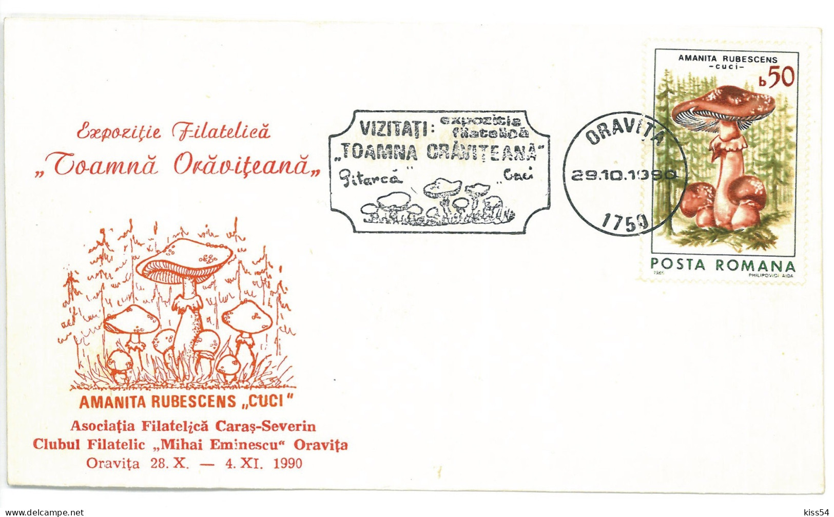 COV 997 - 3154 MUSHROOMS, Romania - Cover - Used - 1990 - Brieven En Documenten