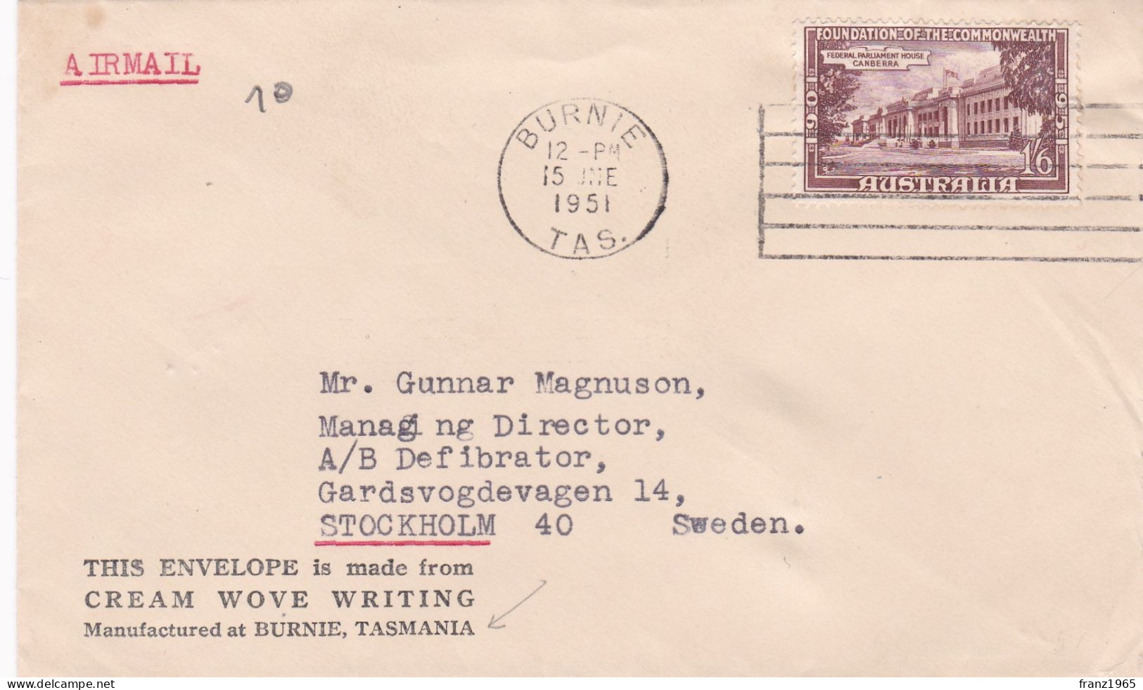 From Australia To Sweden - 1951 - Lettres & Documents
