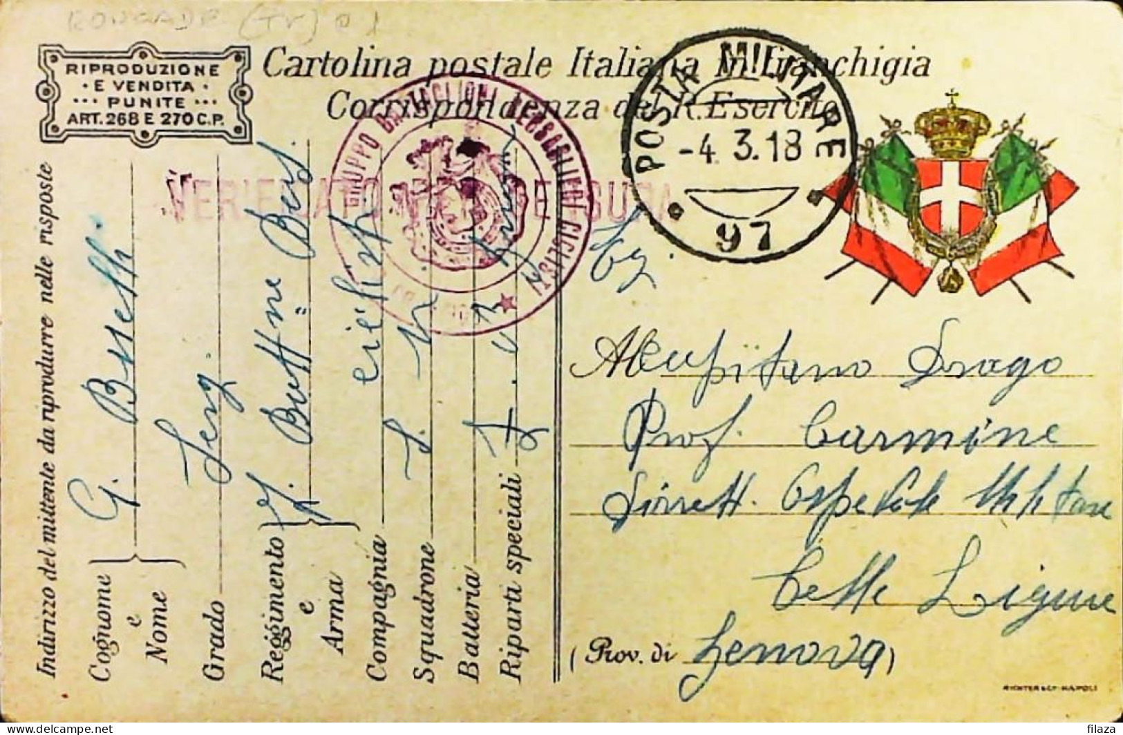 ITALY - WW1 – WWI Posta Militare 1915-1918 – S7972 - Military Mail (PM)