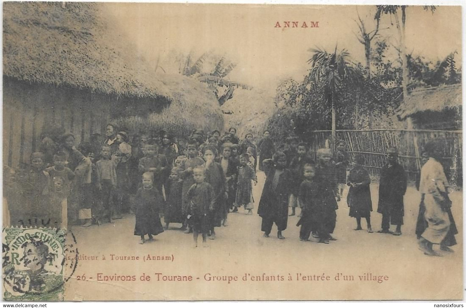 VIET NAM.   ANNAM.ENVIRONS DE  TOURANNE GROUPE D ENFANTS A L ENTREE D UN VILLAGE. CARTE ECRITE - Vietnam