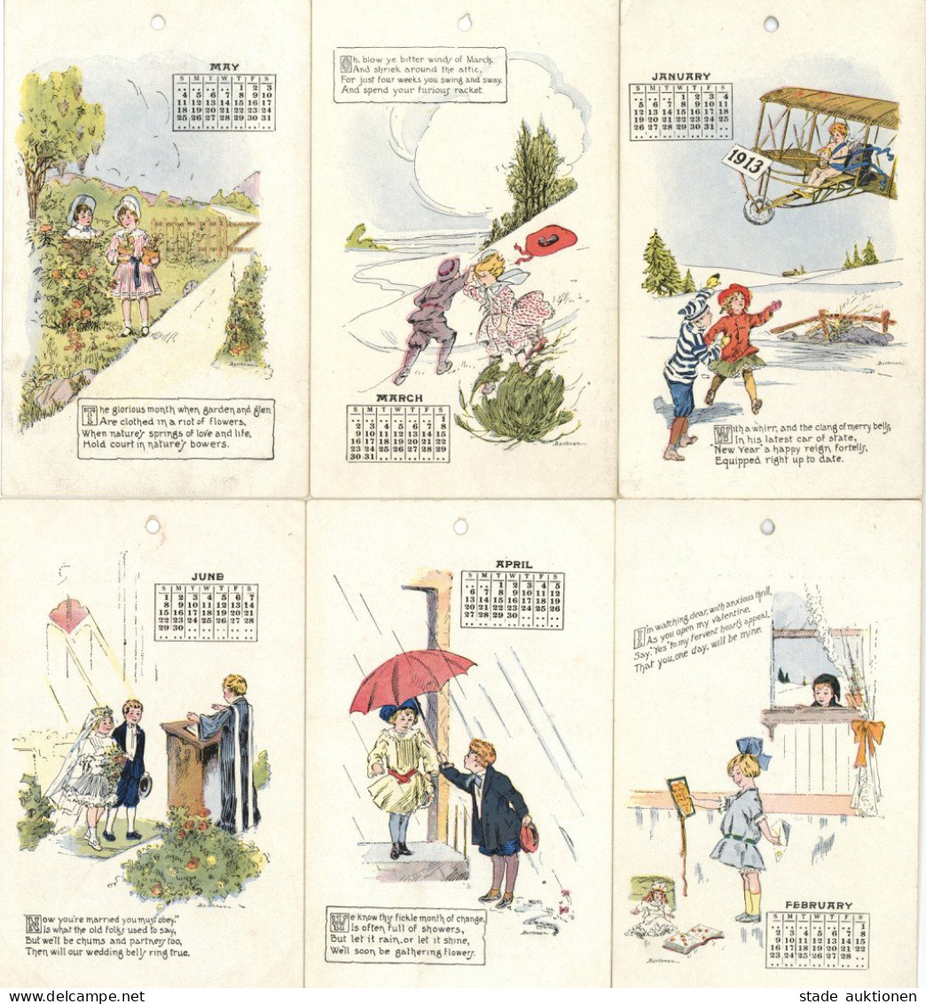 Kalender 12 Einzelne Kalender-Karten Von 1913 Von Barthman, William New York, August Handgezeichnet, 8,5x14 Cm I-II - Autres & Non Classés