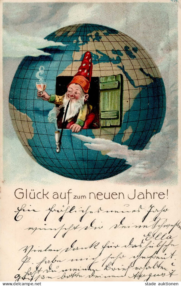 Zwerg Neujahr Prägekarte I-II Bonne Annee Lutin - Nouvel An