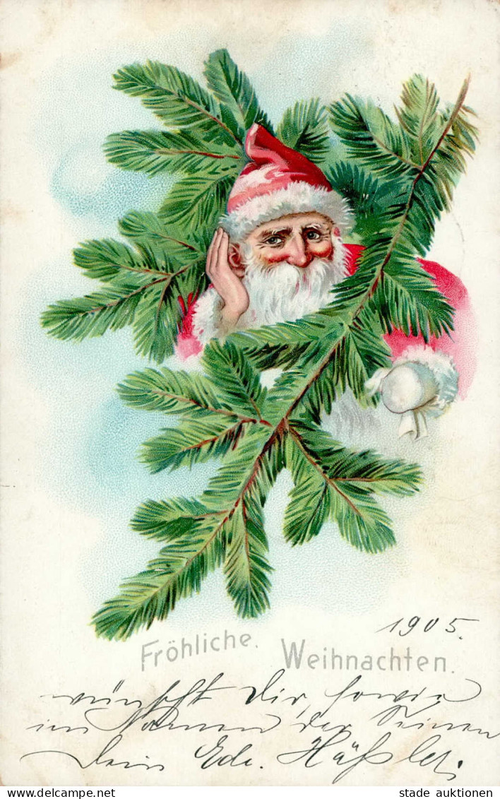 Weihnachtsmann Tannenzweig Prägekarte I-II (fleckig) Pere Noel - Autres & Non Classés