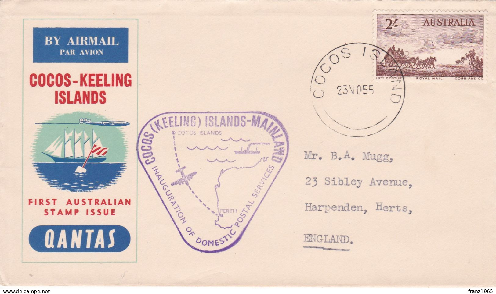 From Australia To UK - 1955 - Lettres & Documents