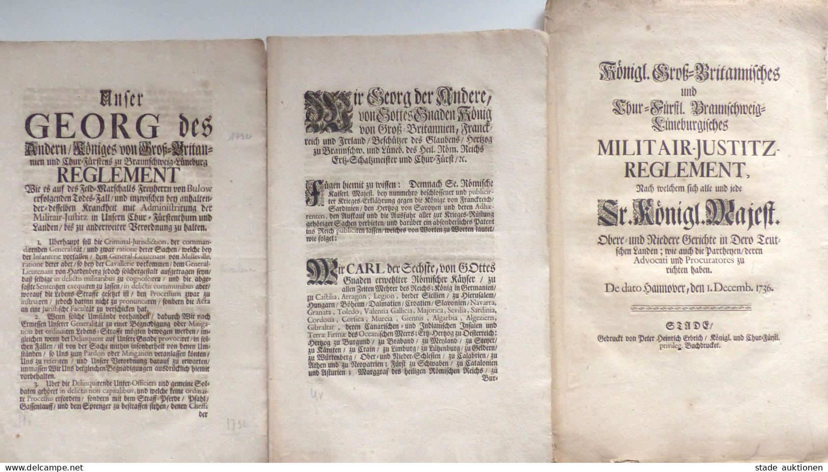 Adel Georg II. König Von Großbritanien Und Irland Sowie Kurfürst Von Braunschweig-Lüneburg. Konvolut Mit 3 Verordnungen  - Koninklijke Families