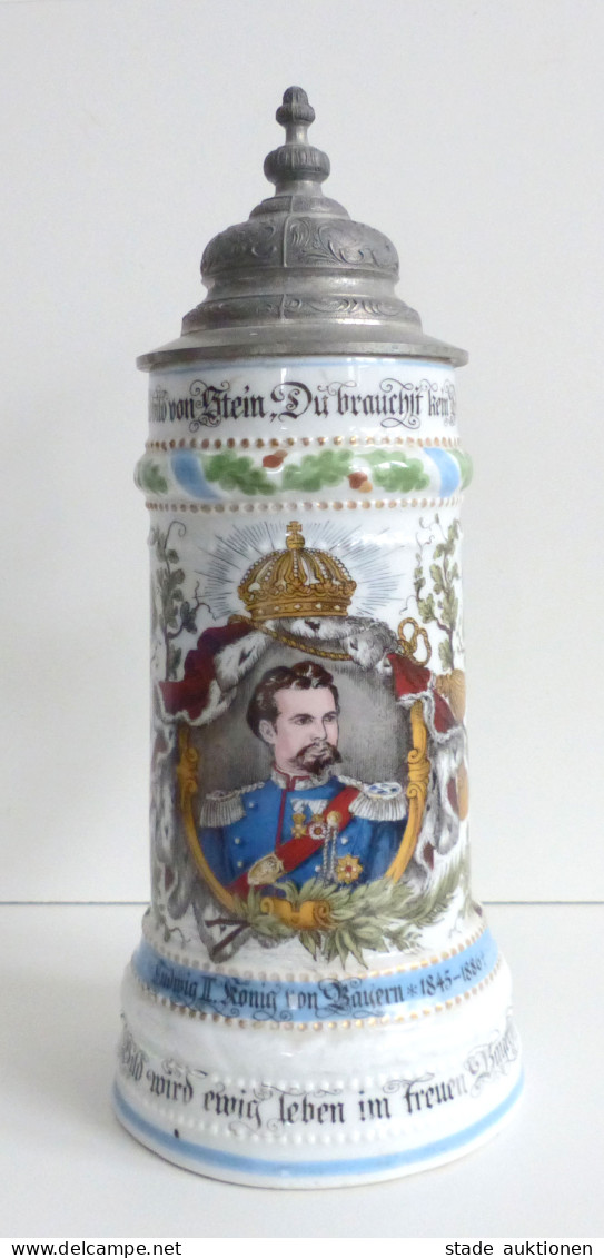 Ludwig II. Bierkrug Mit Zinndeckel König Von Bayern 1845-1886, Lithophanie Am Boden, H=27 Cm I-II - Royal Families