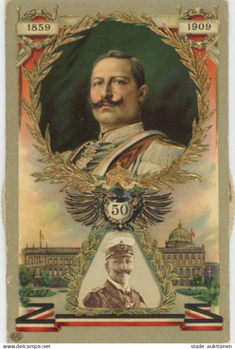 Kaiser Wilhelm II. Mechanische Dreh-Karte I-II - Royal Families