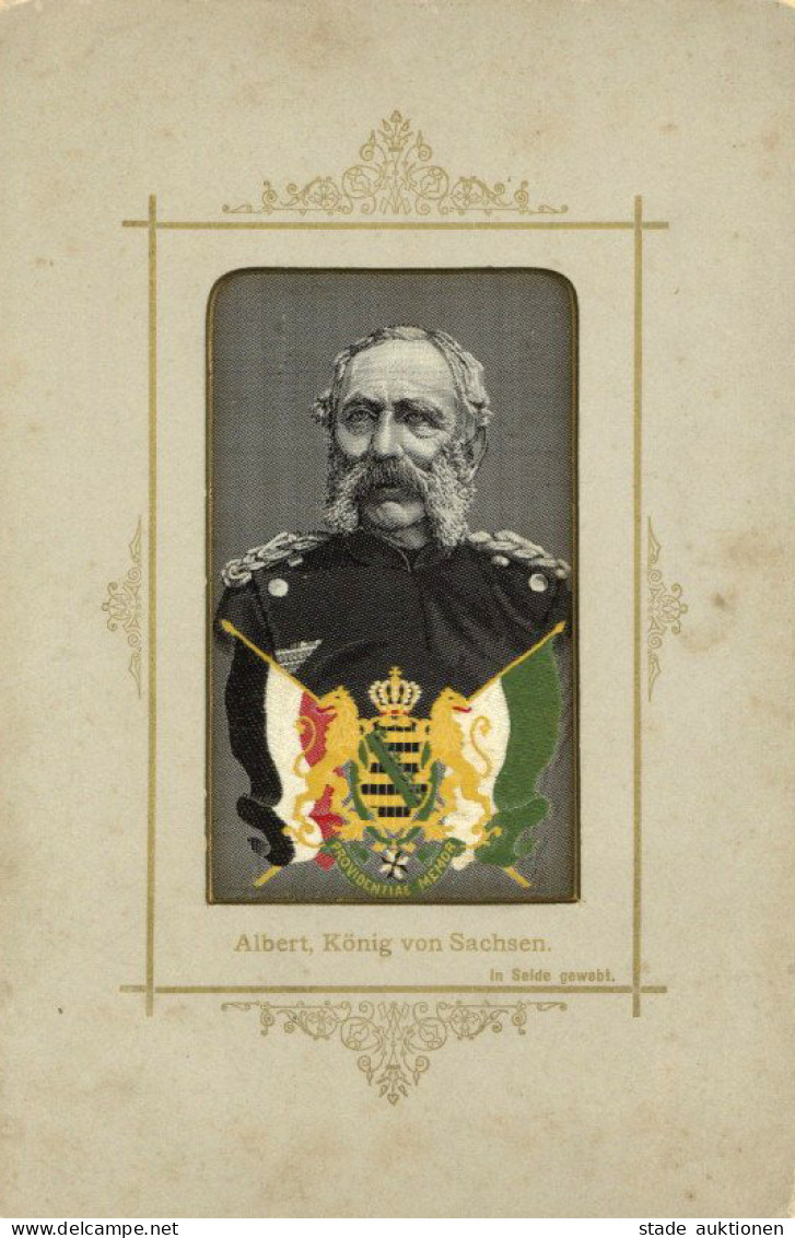 Adel Sachsen König Albert Seiden-Portrait 14x21cm - Familles Royales