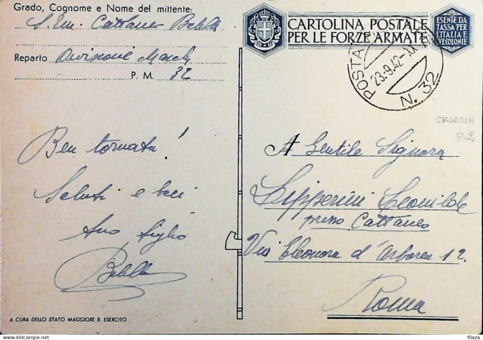 POSTA MILITARE ITALIA IN CROAZIA  - WWII WW2 - S7010 - Correo Militar (PM)