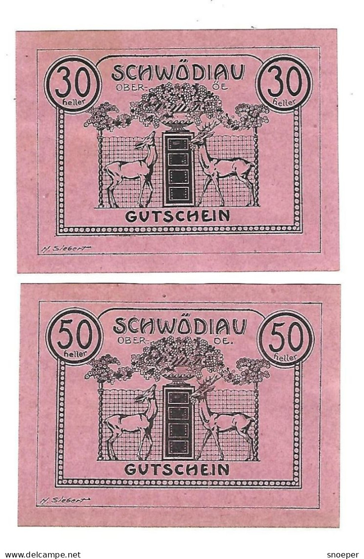 **Austria Notgeld  Schwodiau 30+50 Heller  S 985.3e  Cat Val 8 Euro - Oesterreich