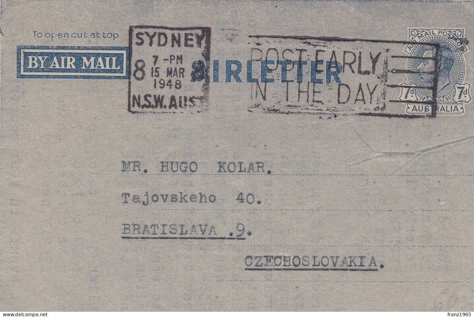 From Australia To Czechoslovakia - 1948 - Lettres & Documents