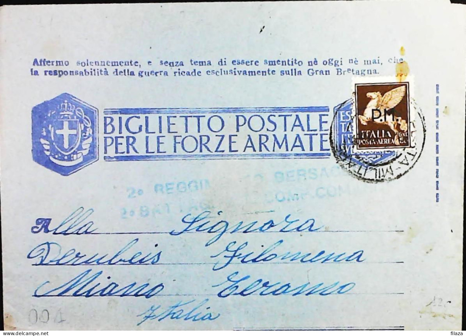 POSTA MILITARE ITALIA IN GRECIA  - WWII WW2 - S6789 - Poste Militaire (PM)