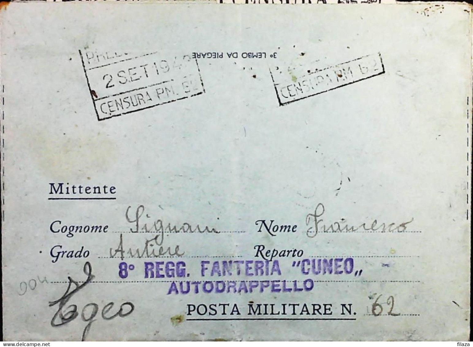 POSTA MILITARE ITALIA IN GRECIA  - WWII WW2 - S6834 - Military Mail (PM)