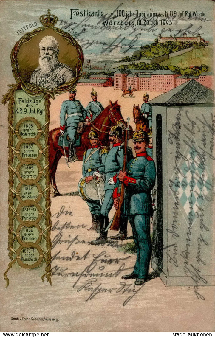 Regiment Würzburg K.B. 9. Inf.-Regt. Wrede Festkarte I-II (Stauchung) - Regimenten