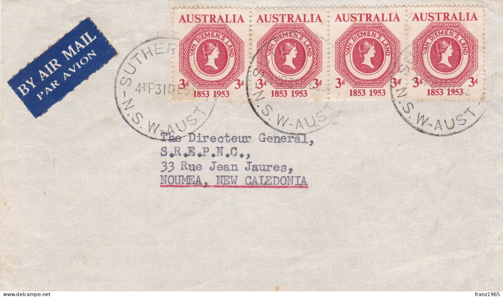 From Australia To New Caledonia - 1953 - Cartas & Documentos