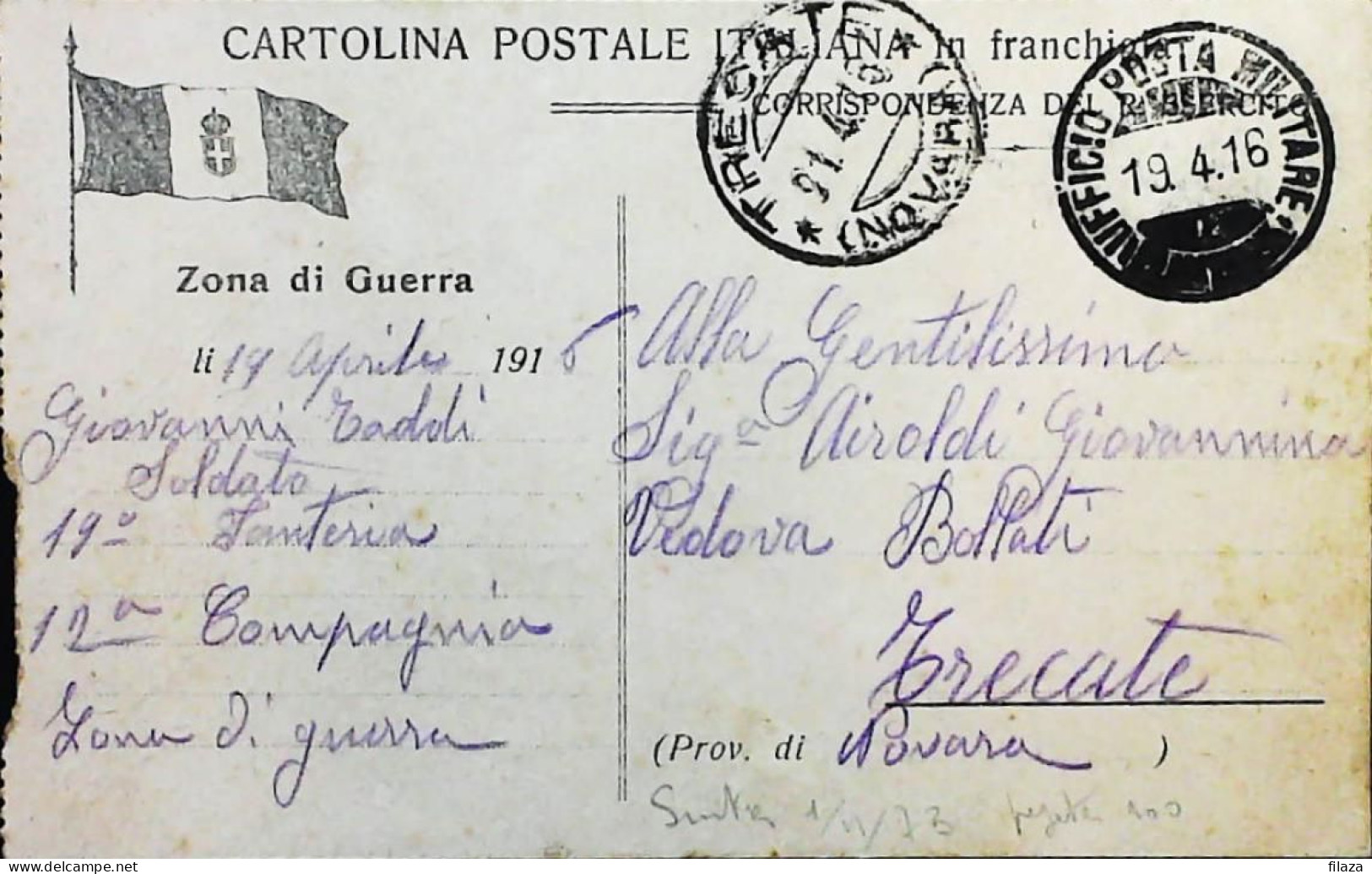 ITALY - WW1 – WWI Posta Militare 1915-1918 –  (AGIAB) - S8101 - Military Mail (PM)