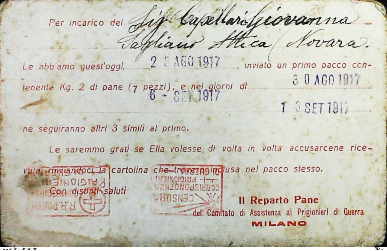 ITALY - WW1 – WWI Prigioniero Di Guerra  1915-1918 –  (AGIAB) - S8132 - Military Mail (PM)