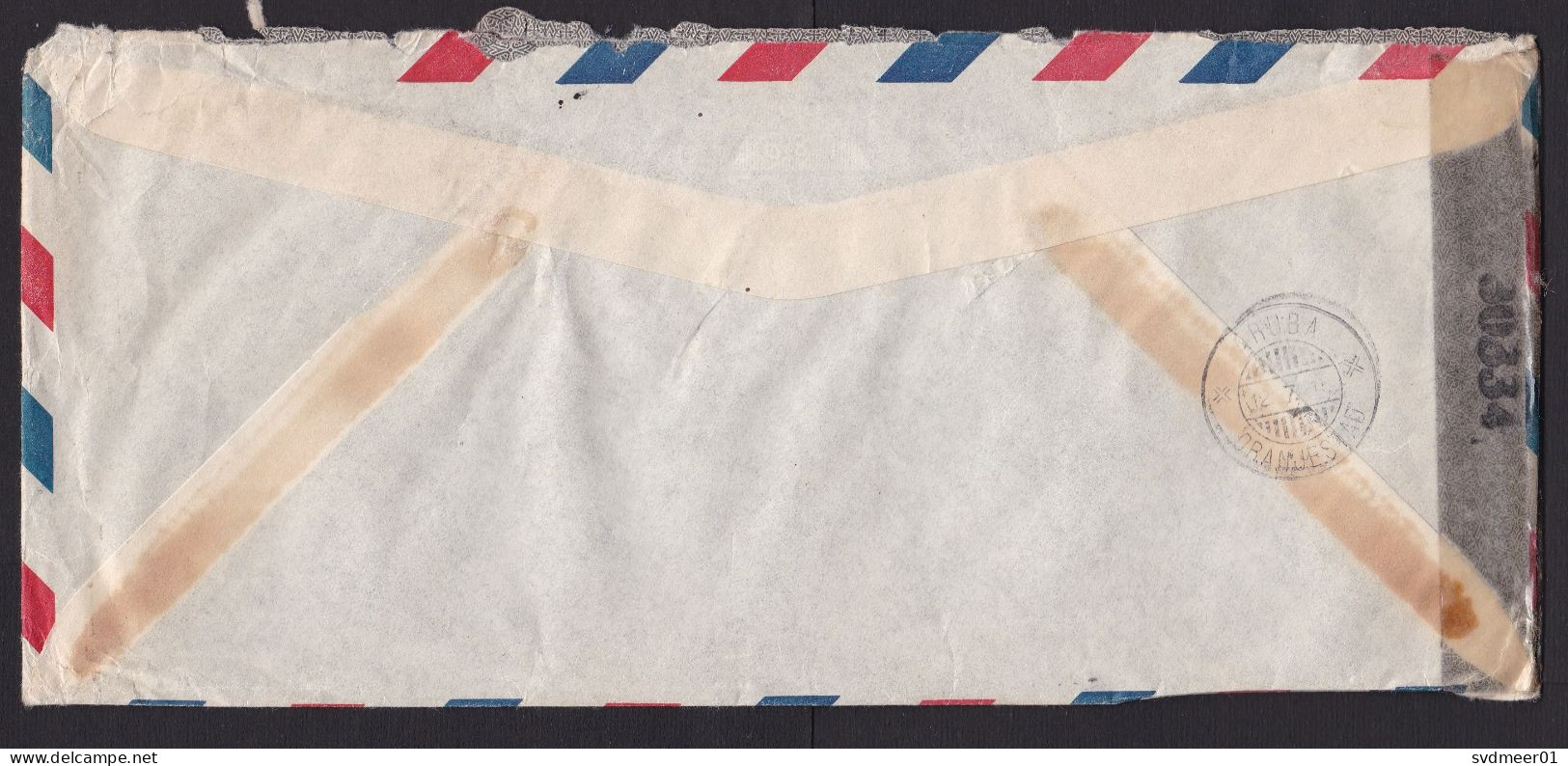 Curacao: Airmail Cover To USA, 1945, 7 Stamps, Map, 2x Censored: US Censor Tape, Aruba Cancel, War, Oil (damaged) - Curacao, Netherlands Antilles, Aruba