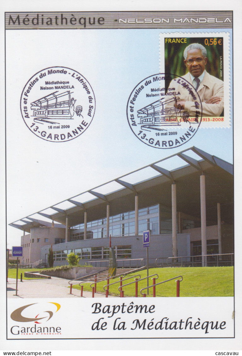 Carte  FRANCE   Baptême  De  La  Médiathéque  NELSON  MANDELA   GARDANNE   2009 - Bolli Commemorativi