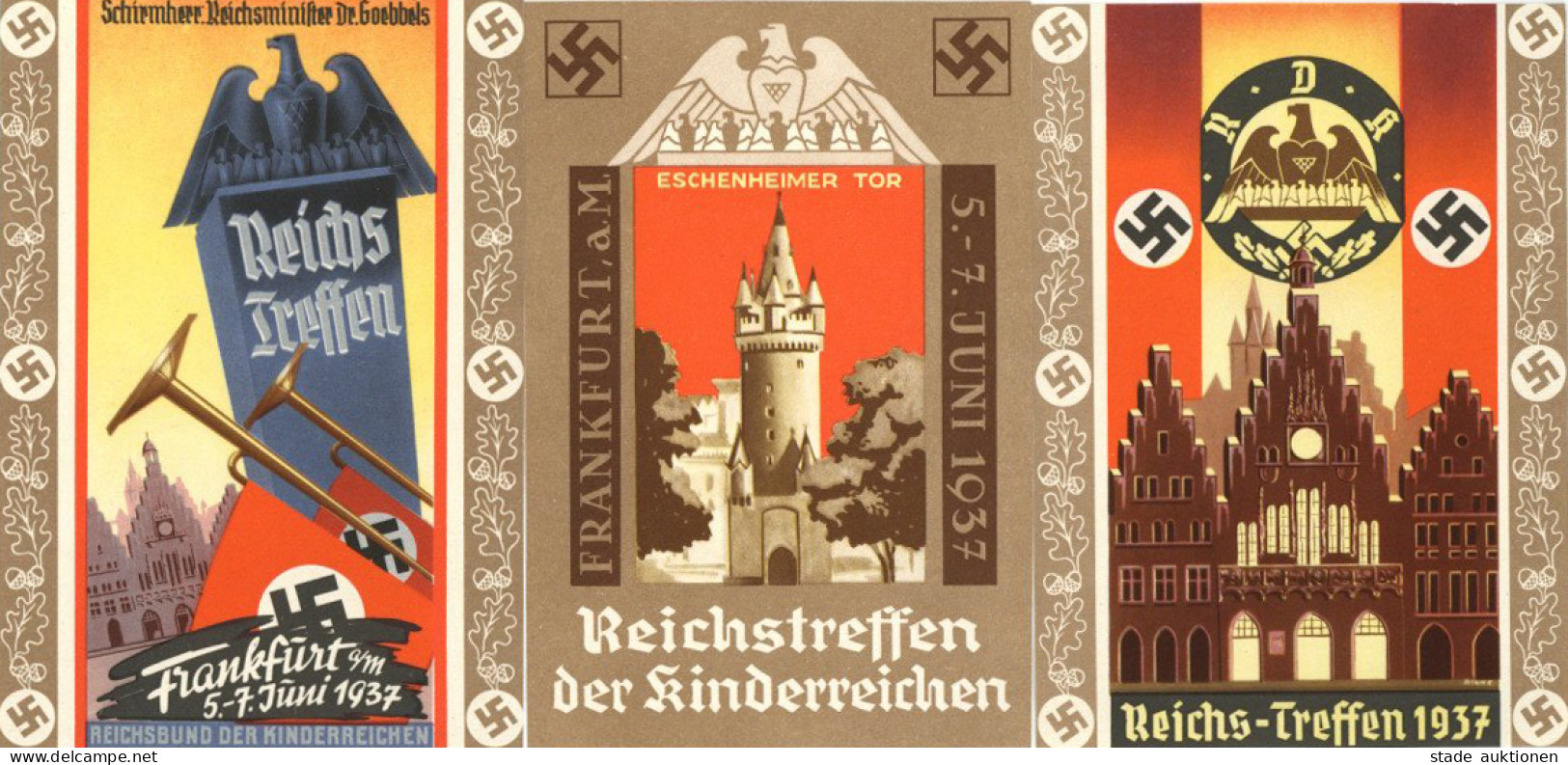 Propaganda WK II Reichstreffen Frankfurt 3 Ak II- (je Rundherum Beschnitten) - War 1939-45