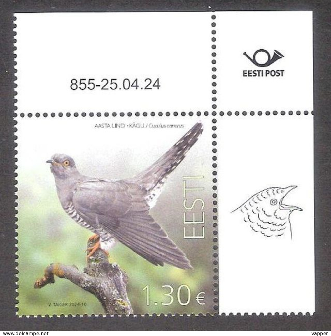 Bird Of The Year -the Common Cuckoo Estonia 2024 MNH Corner Stamp With Issue Nr Mi 1103 - Estonia