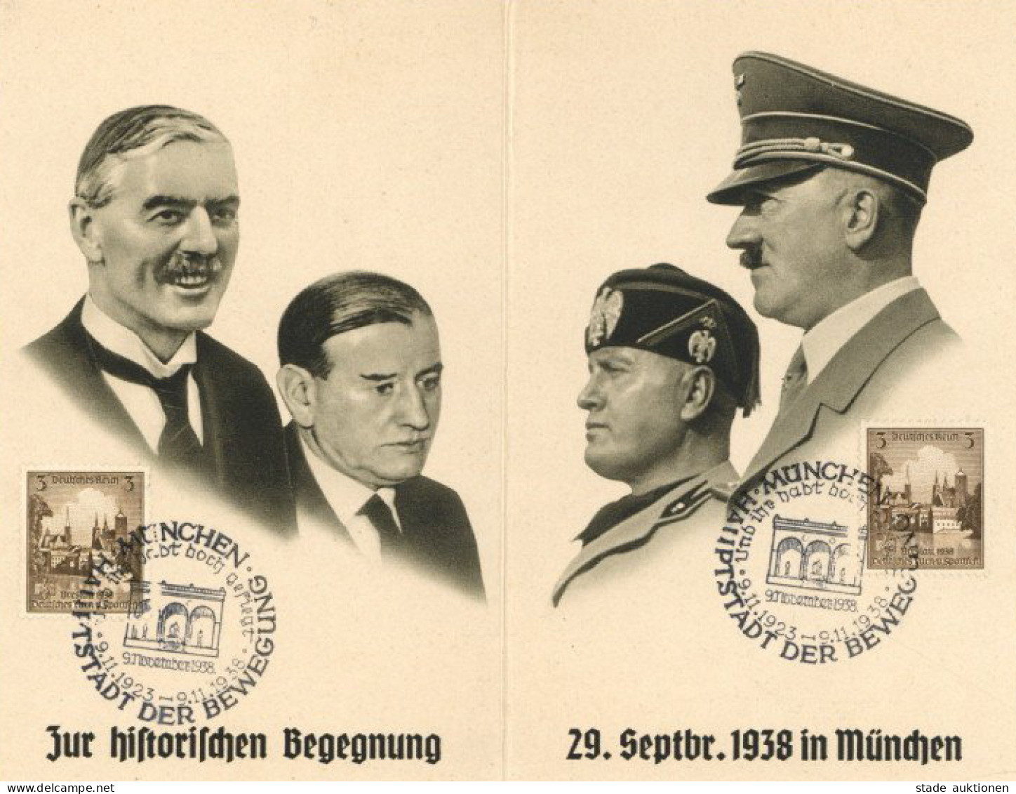 Hitler München Historische Begegnung 1938 Klapp-AK Mit So-Stempel I-II - War 1939-45