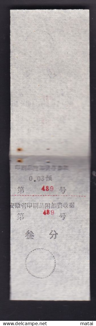 CHINA CHINE CINA ANHUI  ADDED CHARGE LABEL (ACL)  0.03 YUAN  X 2 0.03预 / 0.03元 VARIETY RARE!! - Otros & Sin Clasificación