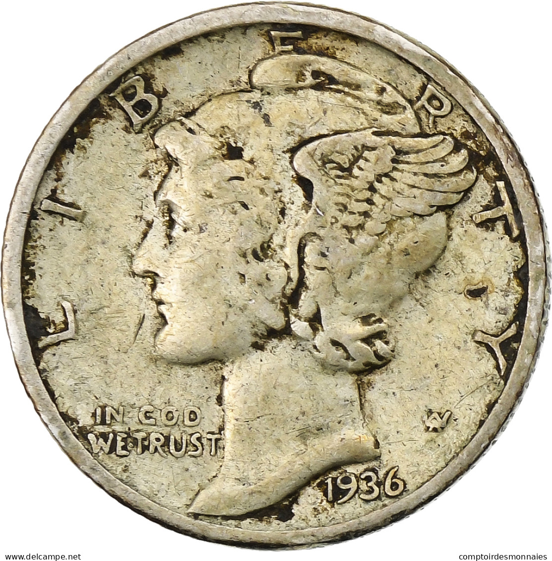 États-Unis, Dime, Mercury Dime, 1936, U.S. Mint, Argent, TB+, KM:140 - 1916-1945: Mercury (kwik)