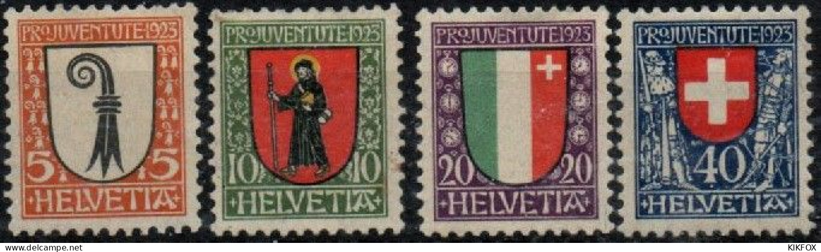 SUISSE ,SCHWEIZ, 1923,  MI 185 - 188 *,   YV 192 - 195 *,  PRO JUVENTUTE, UNGEBRAUCHT, NEUFS ,TRACES DE CHARNIERES - Unused Stamps