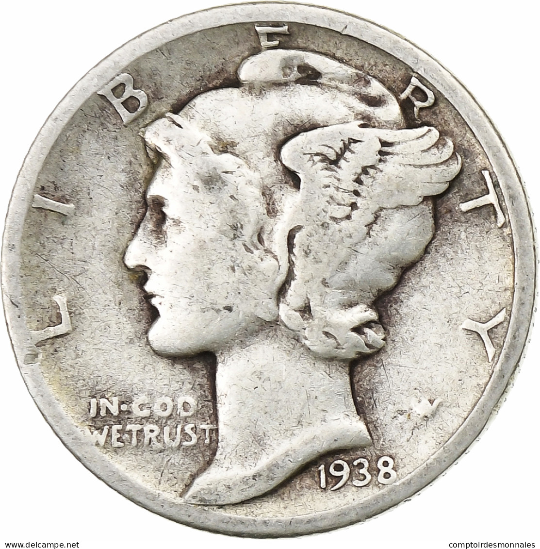 États-Unis, Dime, Mercury Dime, 1938, U.S. Mint, Argent, TB+, KM:140 - 1916-1945: Mercury (kwik)