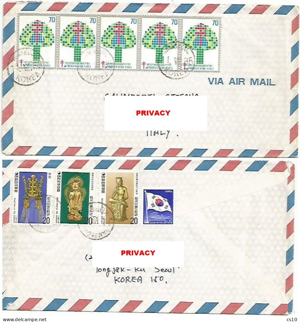 South Korea Airmail Cover Seoul 11jul1985  With TBC Tuberculosis W70strip5 + Other 4 Stamps To Italy - Korea (Süd-)