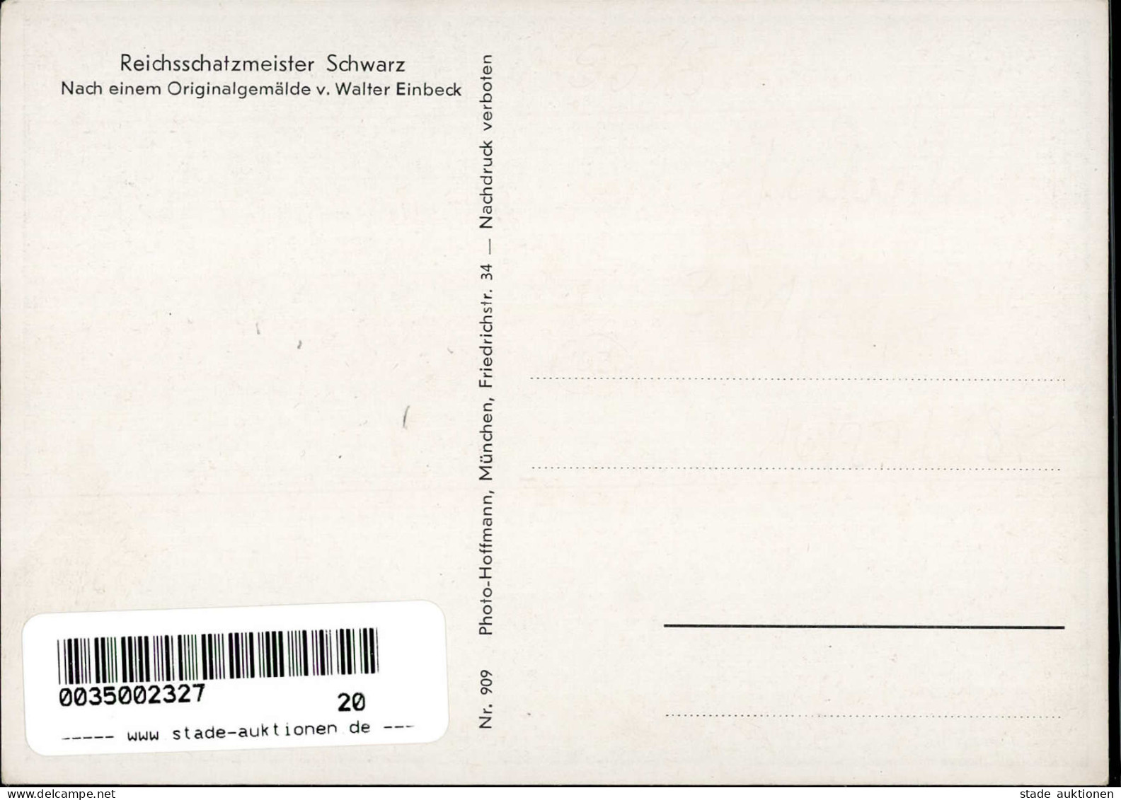 SCHWARZ,Reichsschatzmeister WK II - PH 1909 Künstlerkarte Sign. Walter Einbeck I Selten! - War 1939-45
