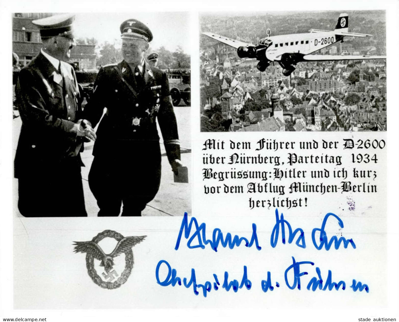 WK II Baur, Hans Chefpilot Hitlers UNTERSCHRIFT Vs Und Rs 1986 - War 1939-45