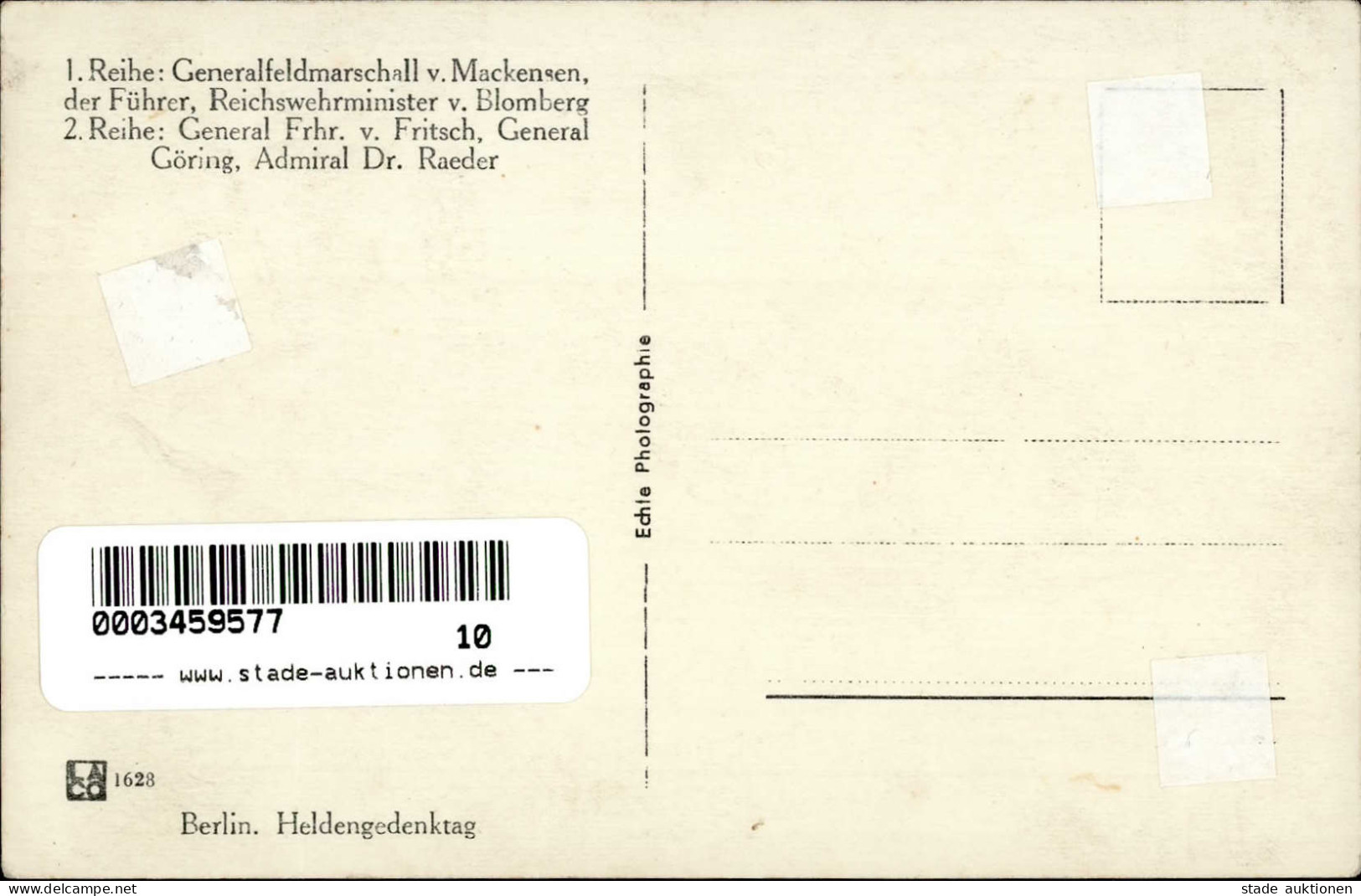 WK II Hitler Mit V. Mackensen Generalfeldmarschall V. Blomberg Frhr. V. Fritsch Göring Und Dr. Reader I-II (RS Kleberest - War 1939-45