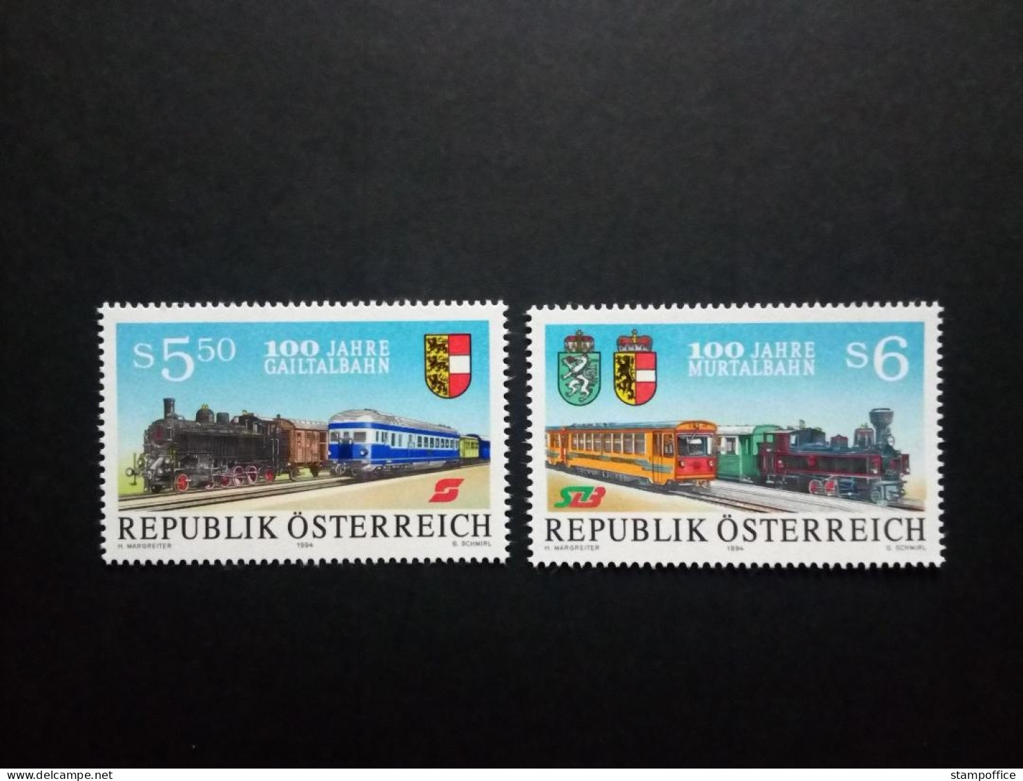 ÖSTERREICH MI-NR. 2130-2131 POSTFRISCH(MINT) 100 JAHRE GAILTALBAHN UND MURTALBAHN 1994 - Treinen