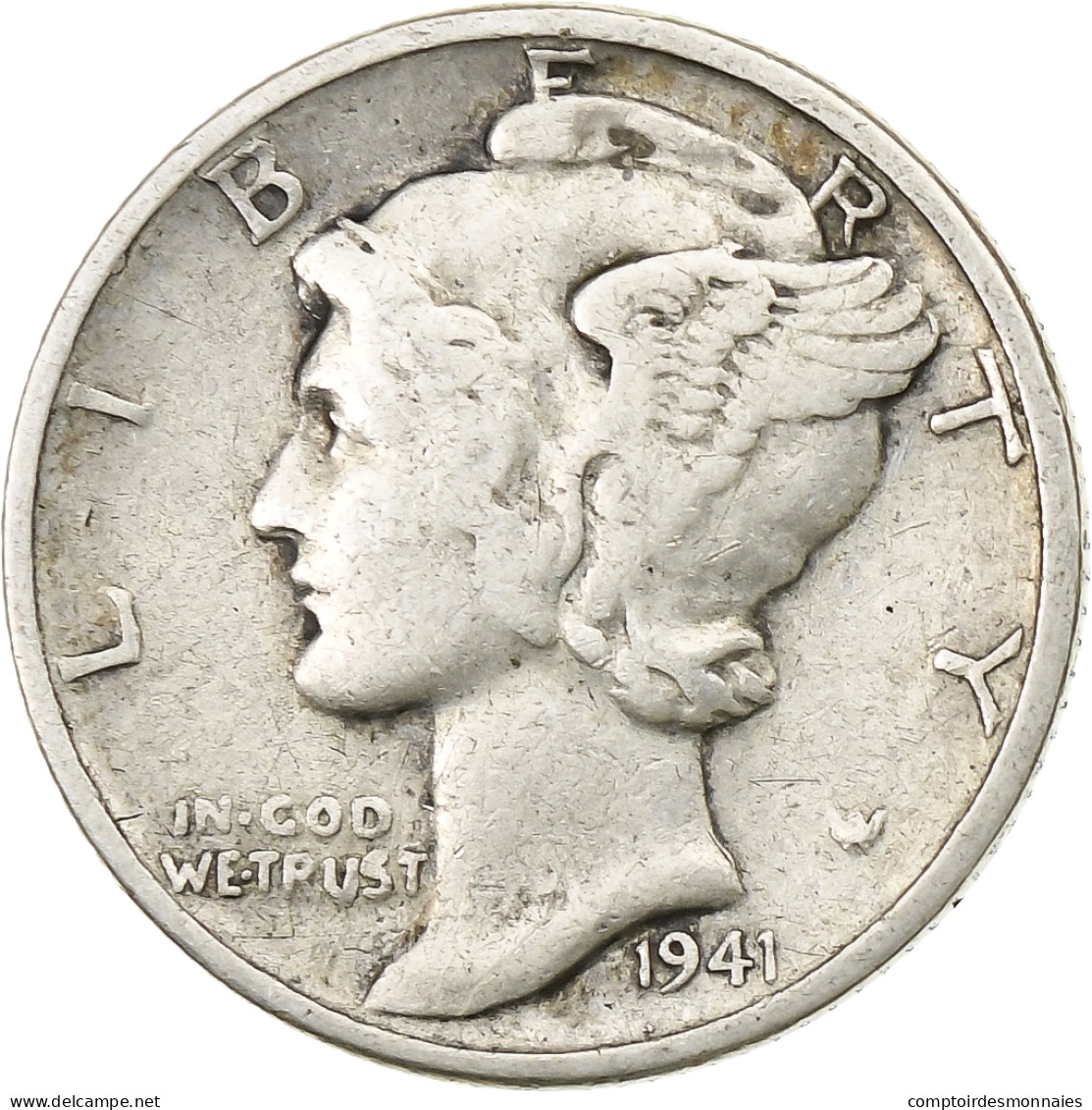 États-Unis, Dime, Mercury Dime, 1941, Philadelphie, Argent, TTB, KM:140 - 1916-1945: Mercury (Mercurio)