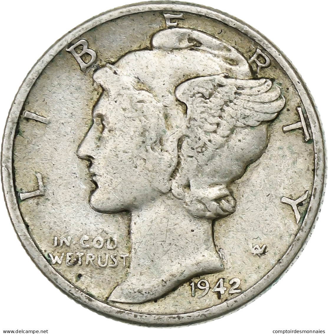 États-Unis, Dime, Mercury Dime, 1942, U.S. Mint, Argent, TTB, KM:140 - 1916-1945: Mercury