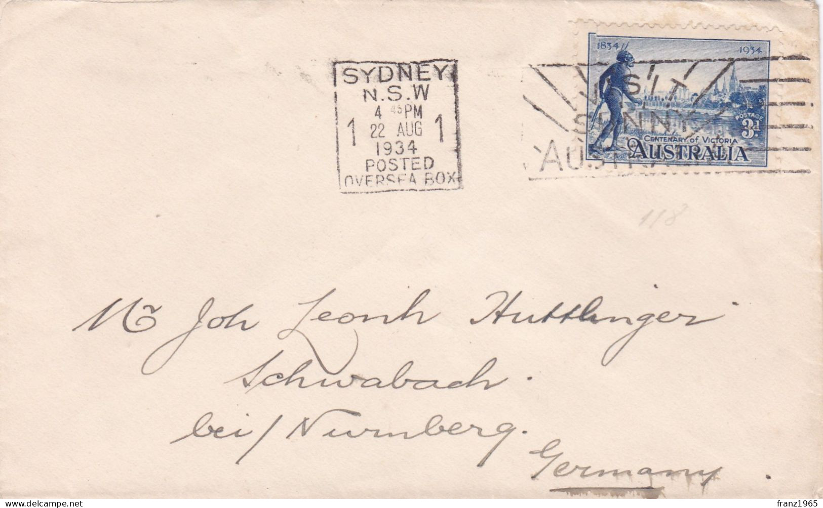 From Australia To Germany - 1934 - Lettres & Documents