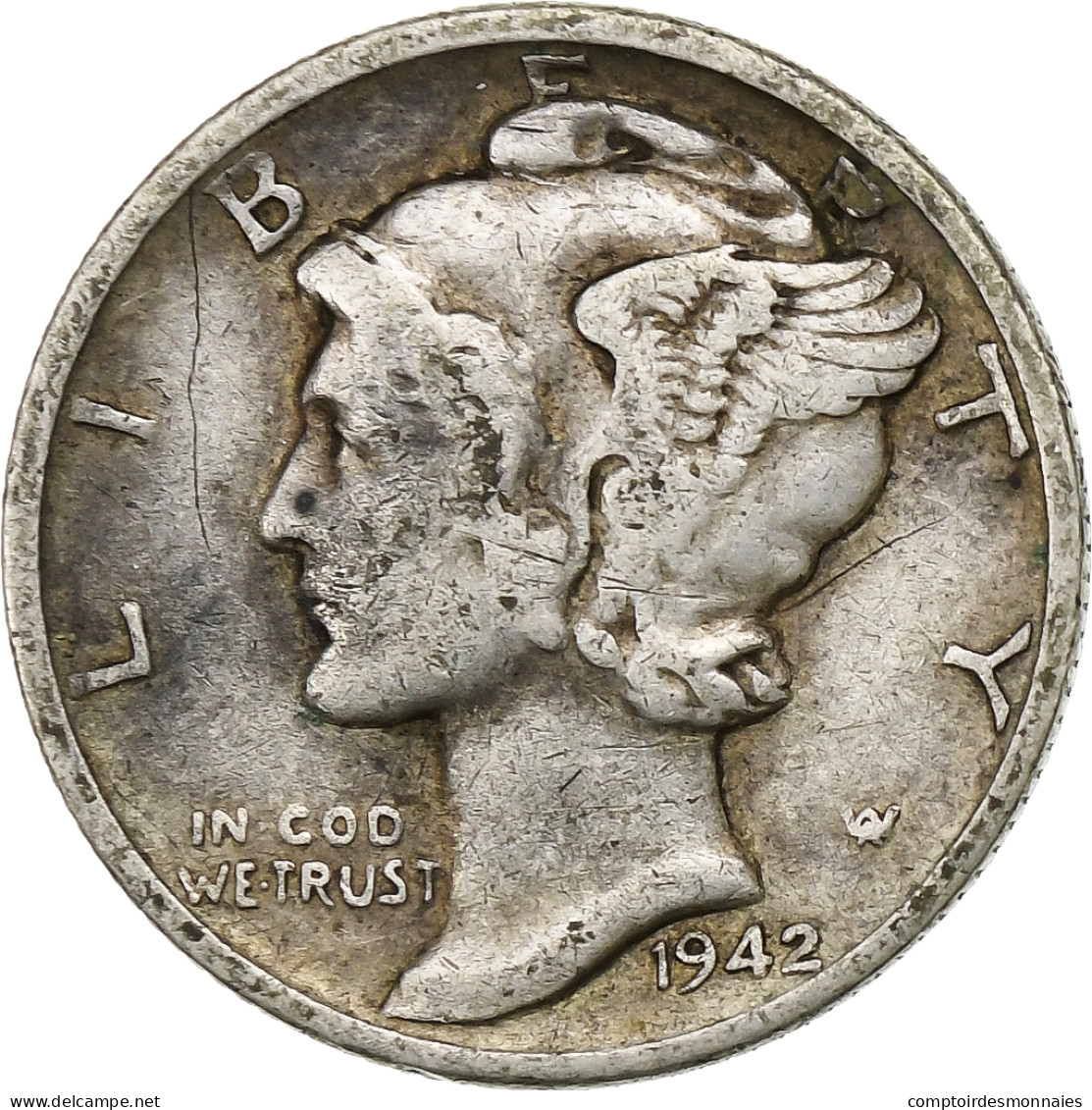États-Unis, Dime, Mercury Dime, 1942, U.S. Mint, Argent, TB+, KM:140 - 1916-1945: Mercury (Mercure)