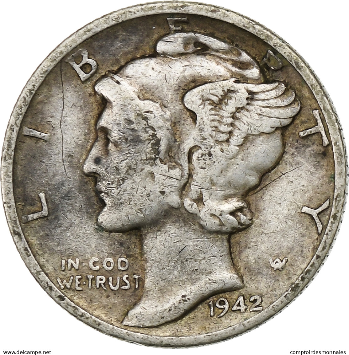 États-Unis, Dime, Mercury Dime, 1942, U.S. Mint, Argent, TB+, KM:140 - 1916-1945: Mercury (kwik)