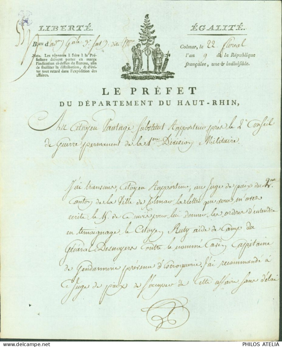 LAS Lettre Autographe Signature Noel Préfet Haut Rhin Colmar An 9 Escroquerie Révolution Empire - Politicians  & Military