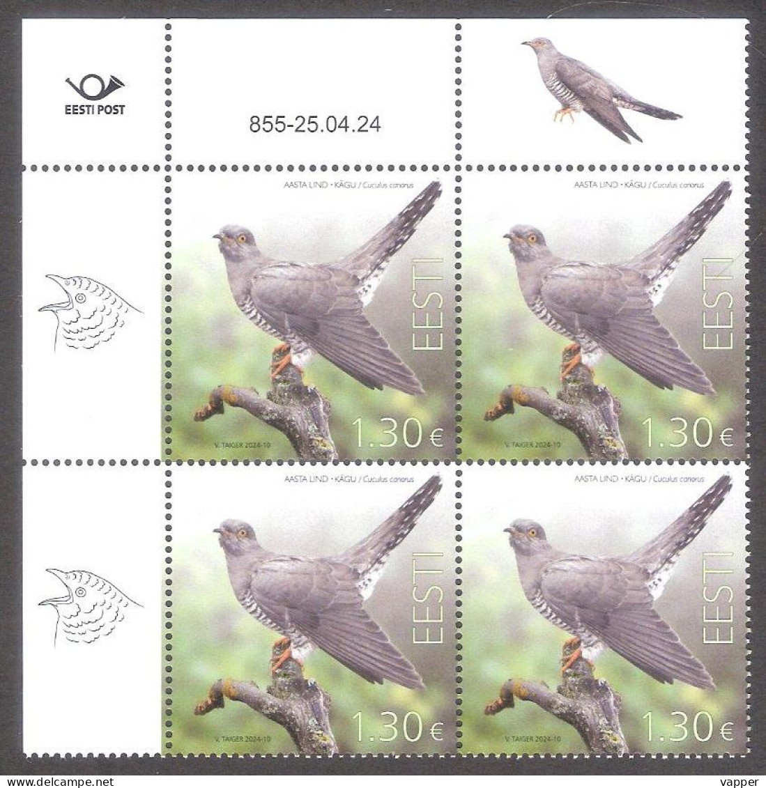 Bird Of The Year -the Common Cuckoo Estonia 2024 MNH Stamp Block Of 4 Mi 1103 - Estonia