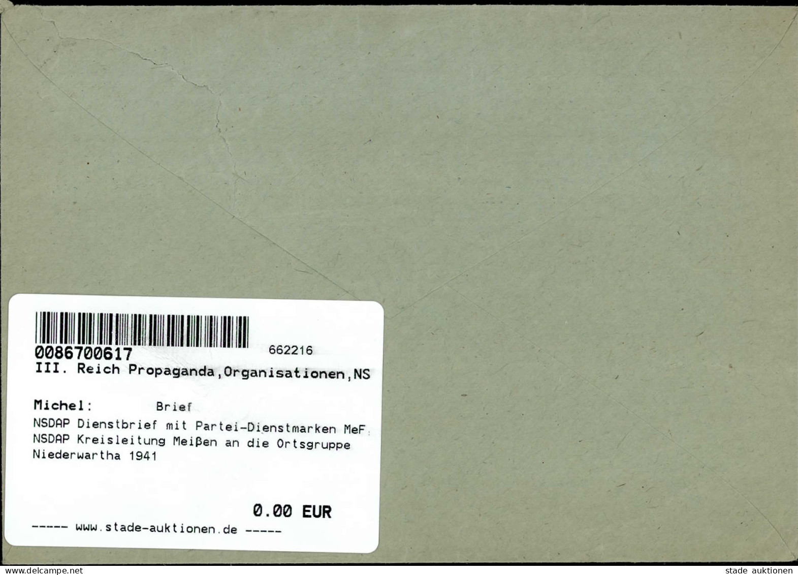 NSDAP Dienstbrief Mit Partei-Dienstmarken MeF, NSDAP Kreisleitung Meißen An Die Ortsgruppe Niederwartha 1941 - War 1939-45